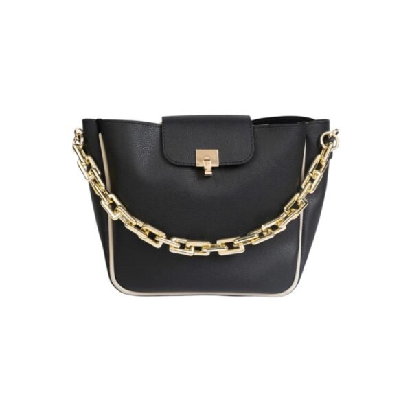 Finsac Luxe Black Shoulder Bag with Statement Gold Chain